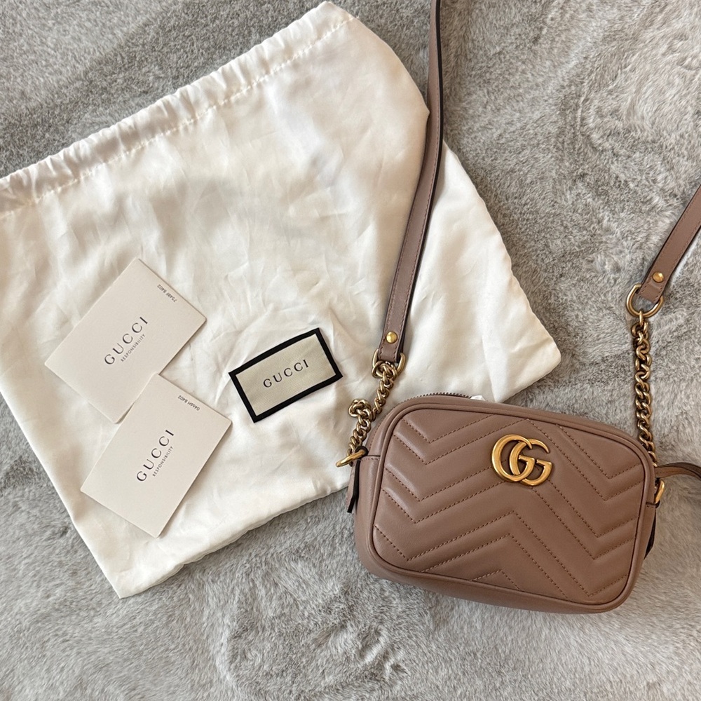 Gucci Taupe Leather Crossbody Bag with Gold Accents